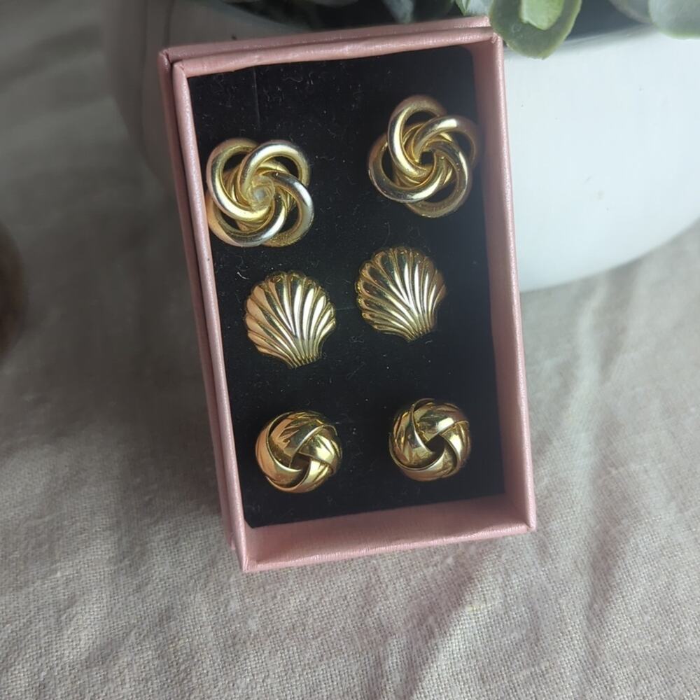Vintage Gold Tone Earring Set Of 3 1980s Curated Costume Jewelry Collection
